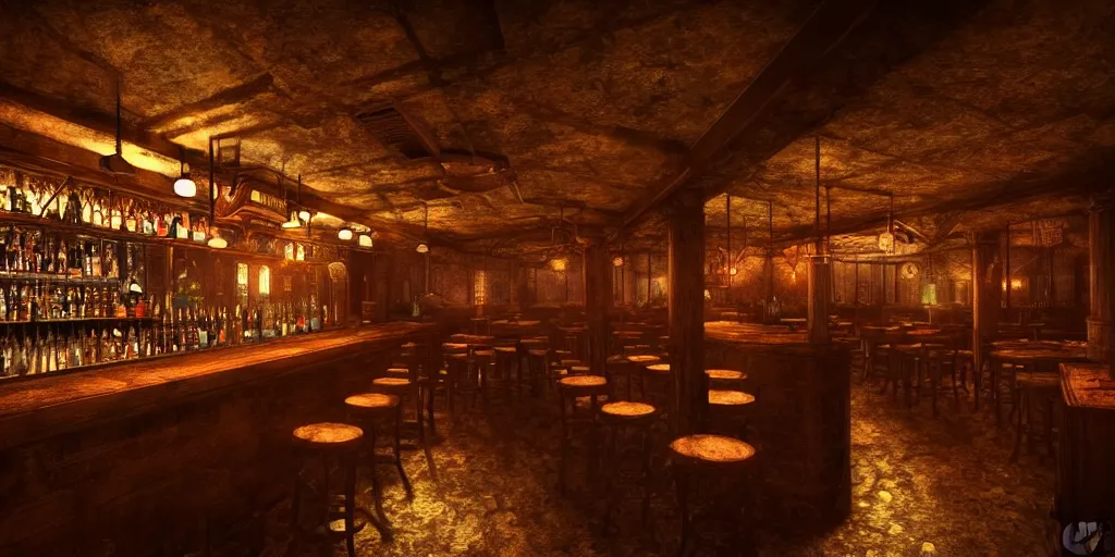 Image similar to underground bar, atmospheric lighting, high quality, sharp focus, intricate, digital art, artstation, 4k