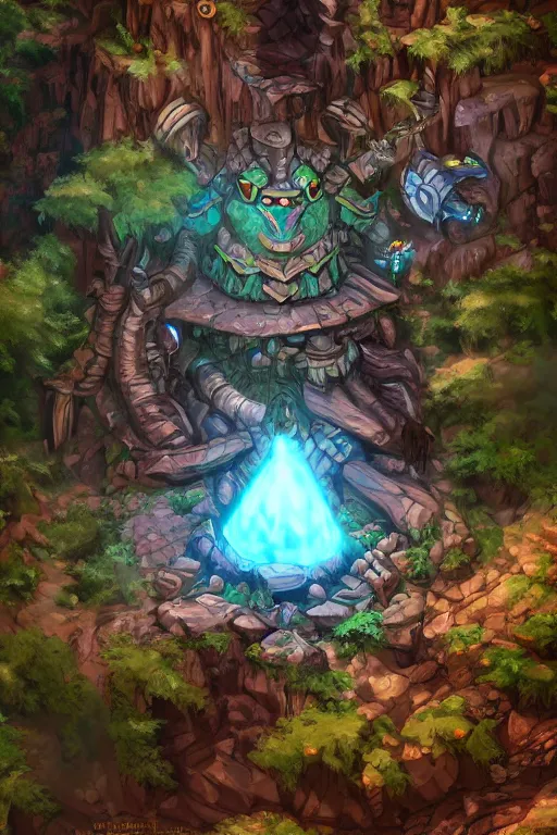 Image similar to zelda fantasy art giant golem troll wood rock greeble gemstone, global illumination ray tracing hdr fanart arstation by sung choi and eric pfeiffer and gabriel garza and casper konefal