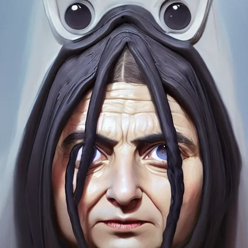 Image similar to mr. bean female, jedi master, wearing the traditional jedi robe, beautiful and uniquely odd looking, detailed symmetrical close up portrait, intricate complexity, in the style of artgerm and ilya kuvshinov, magic the gathering, star wars art