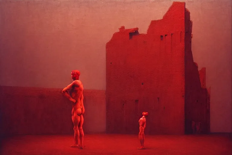 Image similar to only with red, caesar after win war, the deal, a red tiger, in hoc signo vinces, rome in background, an ancient path, in the style of beksinski, part by hopper, part by rodcenko, part by hofbauer, intricate composition, red by caravaggio, insanely quality, highly detailed, masterpiece, red light, artstation