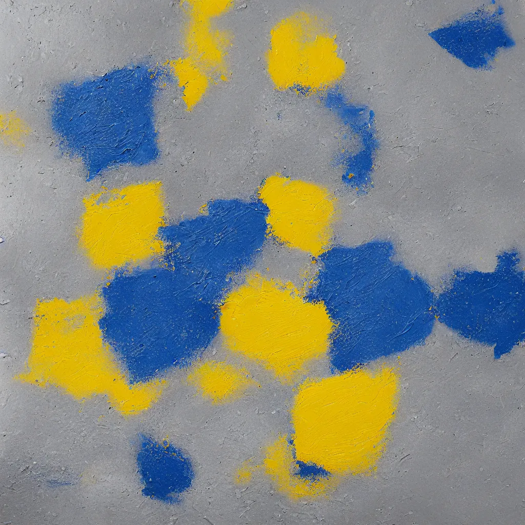 Image similar to 3 dimensional solid large fragments of solid oil paint, highly realistic deep impasto, colours cream naples yellow and blue - grey