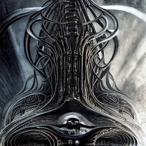 Prompt: The Oblivion Machine opening a portal to The Void. by H.R. Giger. Hyperdetailed. Behance.