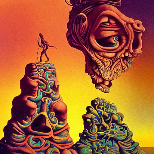 Prompt: color masterpiece surreal closeup portrait photography of cheech and chong by michael cheval, surreal epic psychedelic smoke complex biomorphic 3 d fractal landscape in background by kilian eng and roger dean and salvador dali and beksinski, 4 k,