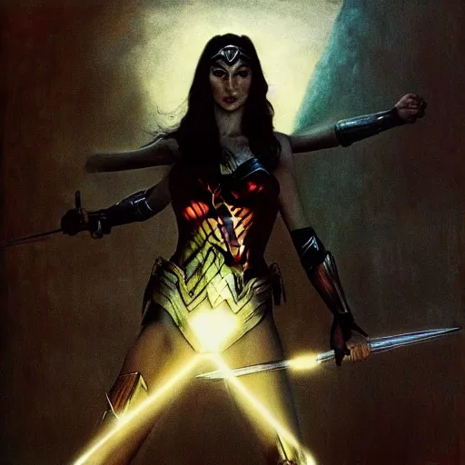 Image similar to Gal Gadot as Wonder Woman, by Beksinski