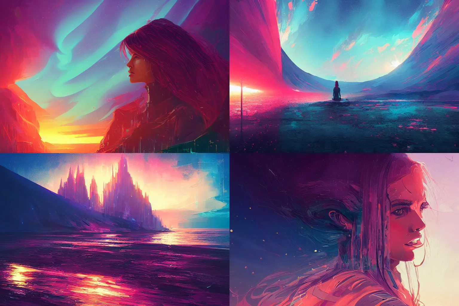 Prompt: aurora, alena aenami, artstation, in the style of karol bak