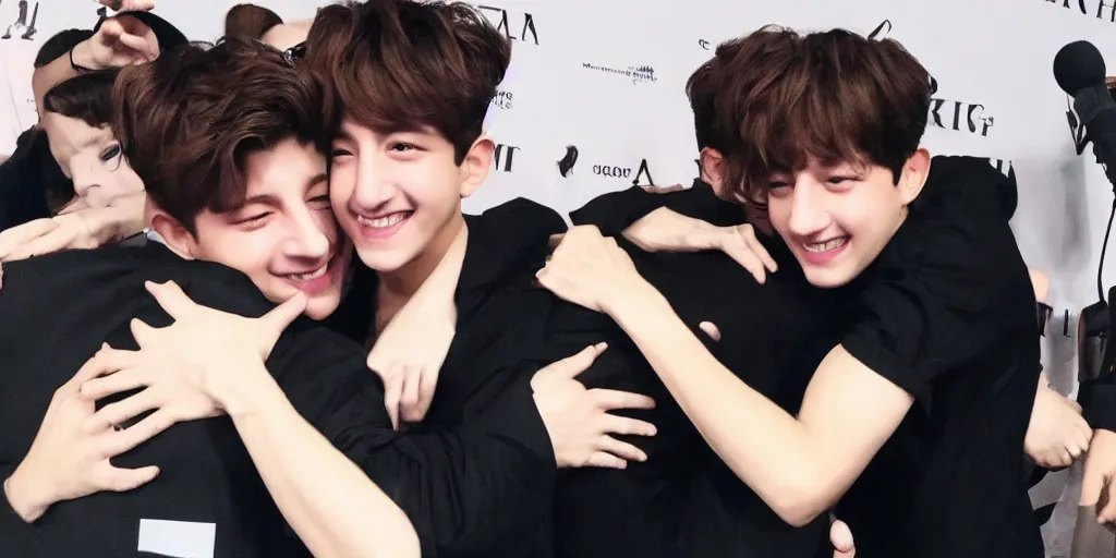 Image similar to charlie puth hugging Jung kook