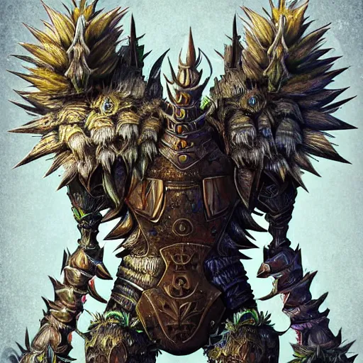 Image similar to A humanoid thistle armour monster, highly detailed, digital art, sharp focus, trending on art station, plant, anime art style