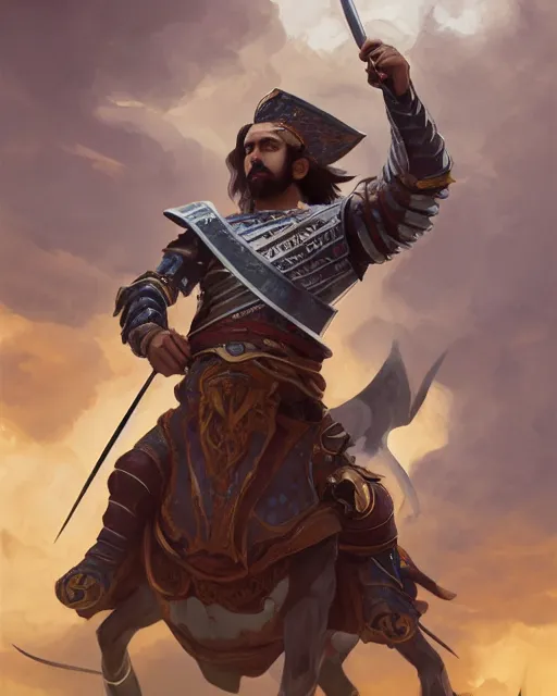 Image similar to ultrarealistic portrait of a spanish conquistador in battle, symmetrical, by daniel zrom and mingchen shen, studio ghibli color scheme, detailed, handsome, anatomy, sharp focus, photography, magic : the gathering, octane, cinematic lighting, facial features, jungle, clear face