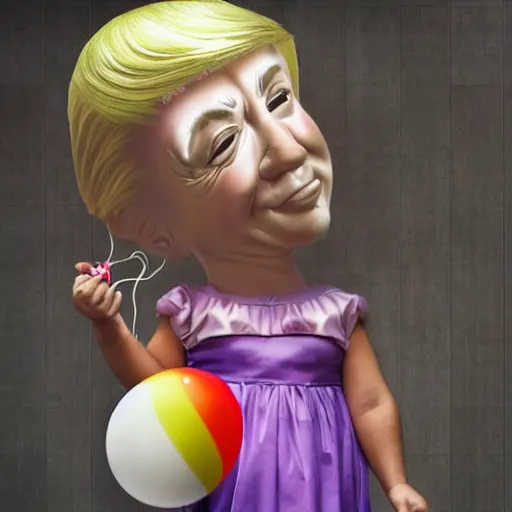 Image similar to banky girl with ballon. donald trump instead of girl