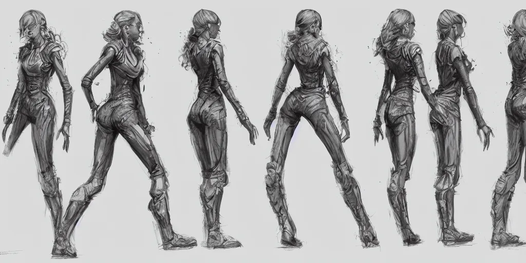 Prompt: halston sage running down a dream, walking cycle, animation, character sheet, fine details, concept design, contrast, kim jung gi, greg rutkowski, trending on artstation, 8 k, full body, turnaround, front view, back view, ultra wide angle