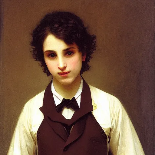 Image similar to detailed portrait painting of gentleman elf wearing brown tuxedo by William-Adolphe Bouguereau