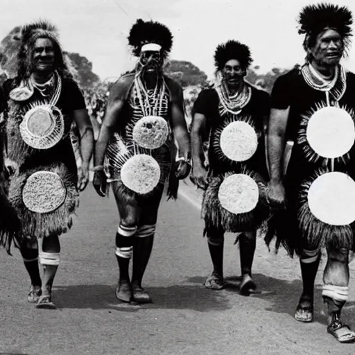 Image similar to australian aborigine parading in a fashion catwalk.