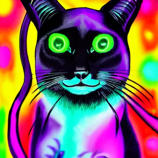 Prompt: demon cat with sparkling eyes 8 0 s neon colors