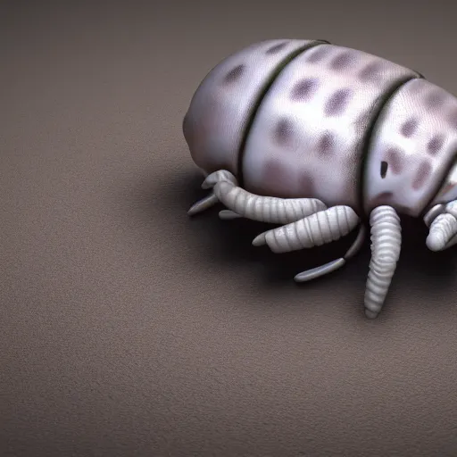 Image similar to cute isopod going to school, octane render, cute