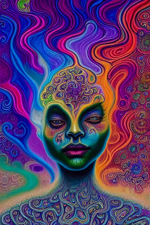 Prompt: colorful liquid smoke and clouds forming detailed faces, extremely colorful psychedelic experience, dmt, psilocybin, lsd, intricate, elegant, highly detailed, digital painting, artstation, smooth, sharp focus, illustration, art by alex grey, hana yata, beeple, josephine wall, octane render, unreal engine, 8 k