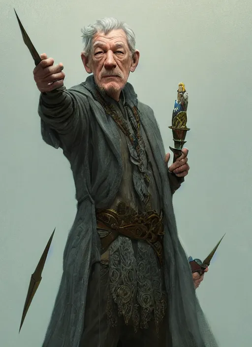 Image similar to ian mckellen as oscar diggs, intricate, d & d, wizard, fantasy, art nouveau, digital painting, trending on artstation, sharp focus, wide shot, illustration, global illumination, ray tracing, art by artgerm and greg rutkowski and ruan jia