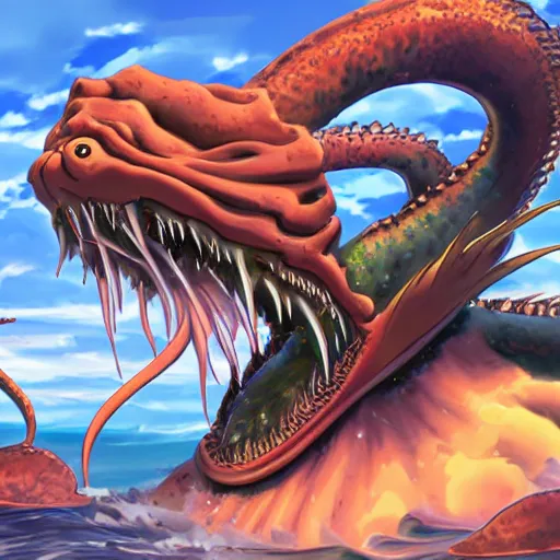 Prompt: sea monster in the art style of Kanō Eitoku, 8k, high details, art