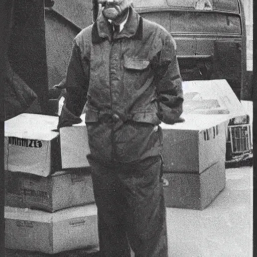 Prompt: Walter White during world war delivering amazon packages, vintage photographs