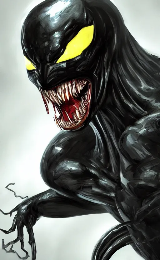 Image similar to venom as batman, dynamic lighting, photorealistic fantasy concept art, trending on art station, stunning visuals, terrifying, creative, cinematic