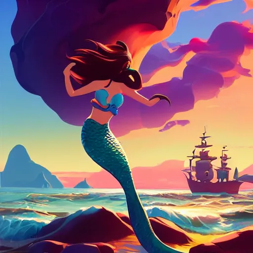 Image similar to painting mermaid treasure on sea of thieves game avatar hero smooth face median photoshop filter cutout vector, behance hd by jesper ejsing, by rhads, makoto shinkai and lois van baarle, ilya kuvshinov, rossdraws global illumination