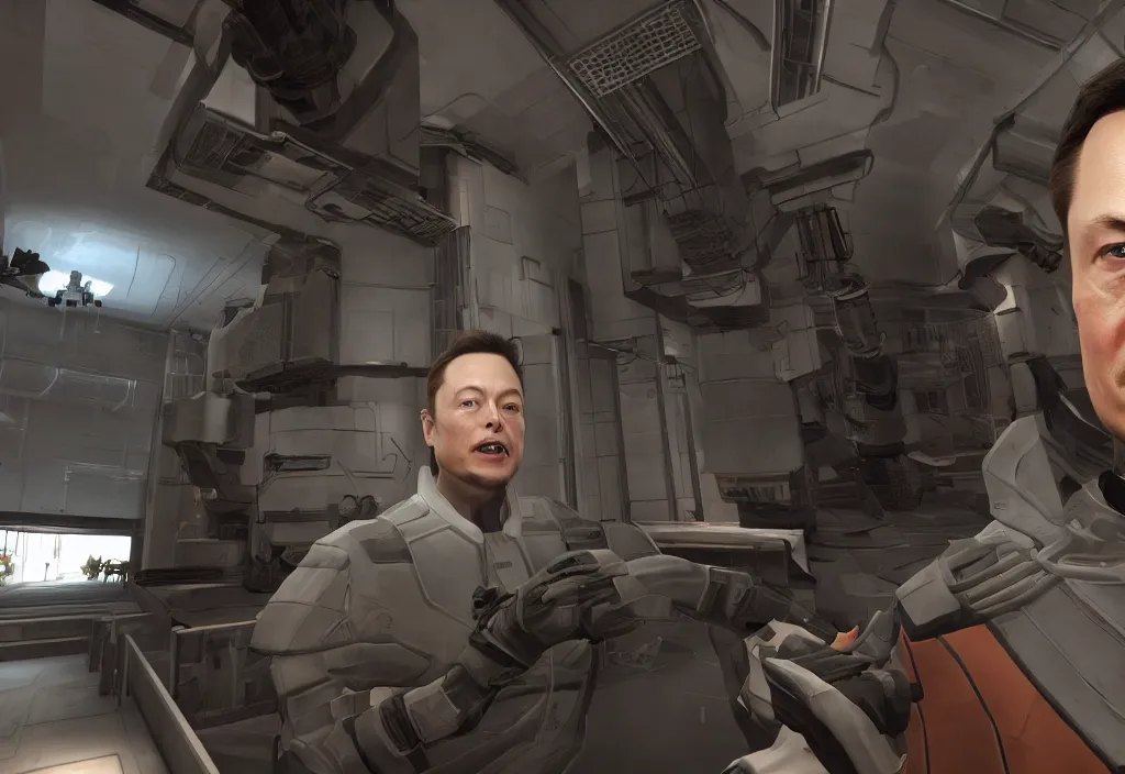 Image similar to elon musk in half life, elon musk in the video game half life, gameplay screenshot, close up, 3 d rendering. unreal engine. amazing likeness. very detailed.