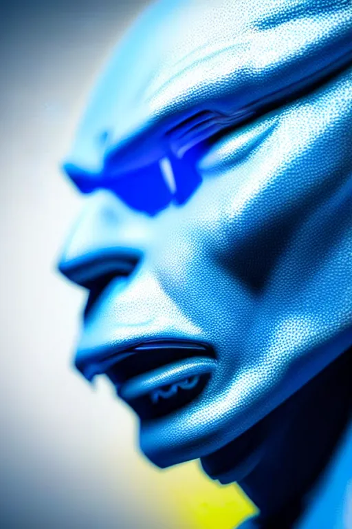 Image similar to hyperrealistic close-up blue neon exoskeleton!! chinese man covered highly detailed concept art eric zener elson peter cinematic side soft yellow light low angle hd 8k sharp shallow depth of field