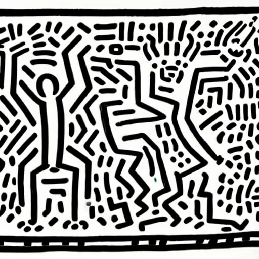 Image similar to origin of the universe painted by keith haring