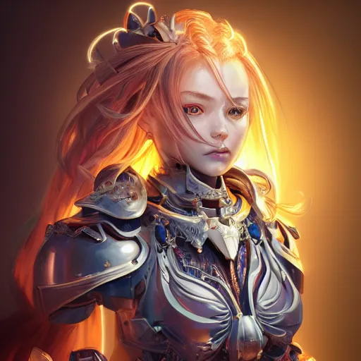 Image similar to studio portrait of lawful good colorful female holy mecha paladin absurdly beautiful, elegant, young sensual graceful woman, ultrafine hyperrealistic detailed face illustration by kim jung gi, irakli nadar, intricate linework, sharp focus, bright colors, matte, octopath traveler, final fantasy, unreal engine highly rendered, global illumination, radiant light, intricate environment