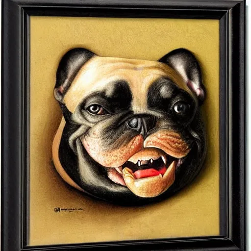 Prompt: fat black french bulldog by giuseppe arcimboldo