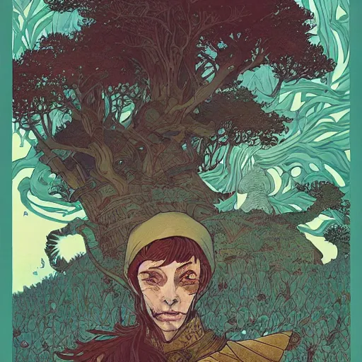 Prompt: portrait of a wood elf surrounded by animals, Borderlands and by Feng Zhu and Loish and Laurie Greasley, Victo Ngai, Andreas Rocha, John Harris