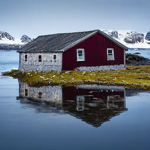 Prompt: An old house at Andøya island, northern Norway.