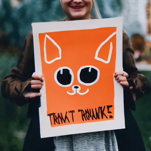 Image similar to orange cat holding a sign that says