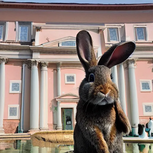 Image similar to a rabbit standing by the fountain of The Hermitage