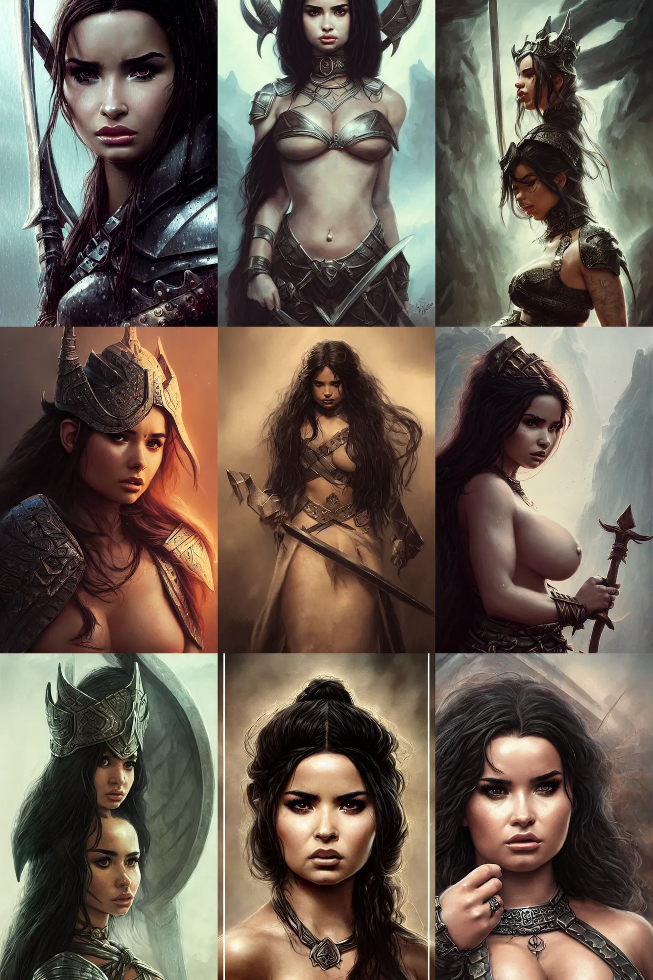 Prompt: demi rose, legendary warrior, fighter, lord of the rings, tattoos, decorative ornaments, battle armor, brom, greg rutkowski, perfect face, detailed, sharply focused, centered, rule of thirds, photorealistic shading