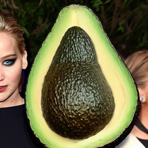 Image similar to jennifer lawrence completely covered in a big avocado