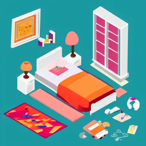 Prompt: isometric girl bedroom