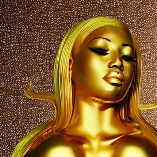 Image similar to golden statue of nicki minaj, ultra realistic, 8 k, highly reflective