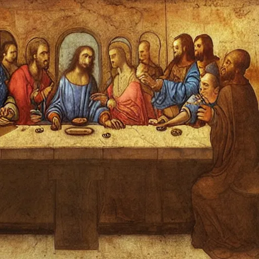 Prompt: the last supper by Leonardo Da Vinci with the characters of starwars