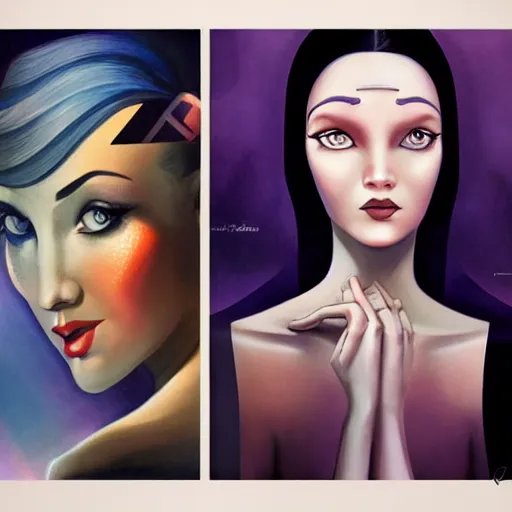 Image similar to an art deco, ( streamline moderne ), multi - racial portrait in the style of anna dittmann and charlie bowater and loish. very large, clear, expressive, and intelligent eyes. centered, ultrasharp focus, dramatic lighting, photorealistic digital matte painting, intricate symmetrical ultra detailed background.