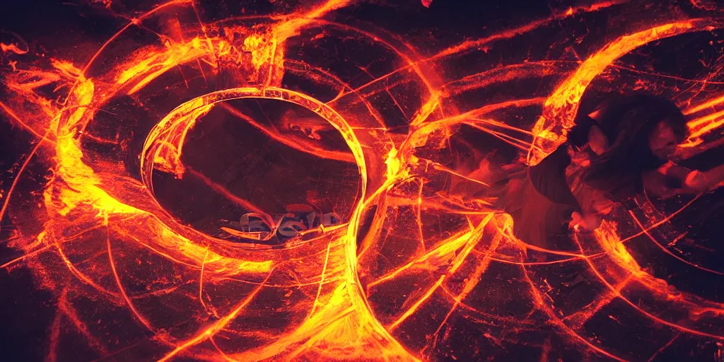 Prompt: i fell into a burning ring of fire, symmetric, dynamics lighting, cinematic,