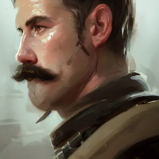 Image similar to portrait of a man by greg rutkowski, british features, short black hair in military style, moustache, perfect military composure, wearing stormtrooper gear, star wars expanded universe, he is about 5 0 years old, highly detailed portrait, digital painting, artstation, concept art, smooth, sharp foccus ilustration, artstation hq