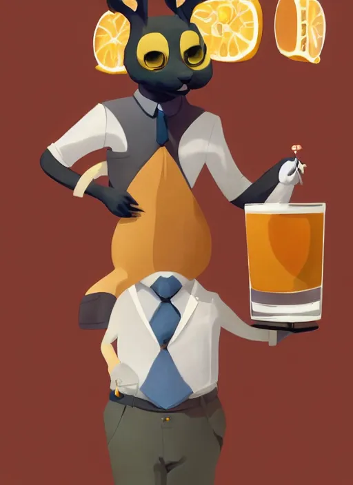 Image similar to squirrel anthro as a dapper bartender with a big fluffy tail, retro futurism, art deco, detailed painterly digital art by Goro Fujita, 🐿🍸🍋, furaffinity, trending on artstation