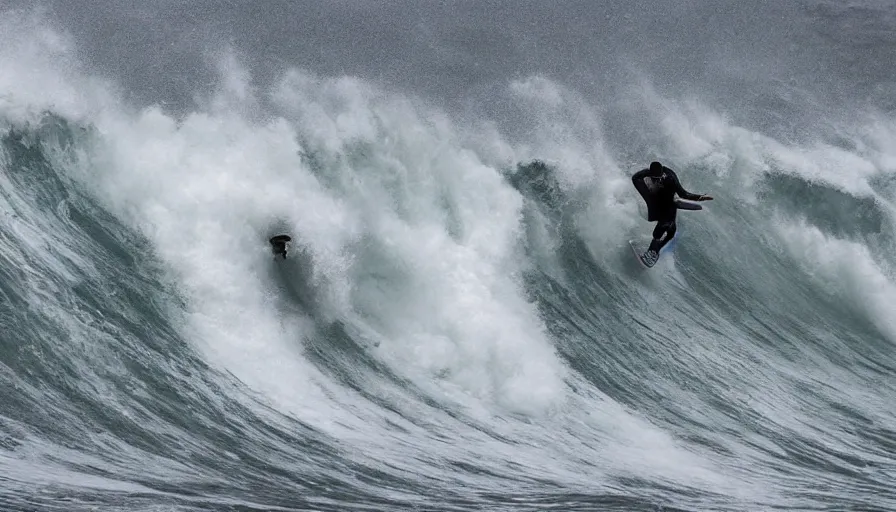 Prompt: big wave surfing