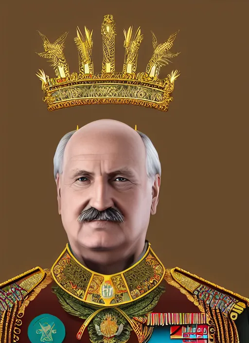Image similar to digital portrait of emperor on throne looking like alexander lukashenko, slavic ethnicity style, photo realism