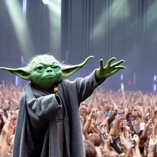 Prompt: Yoda performing a concert at Lollapalooza