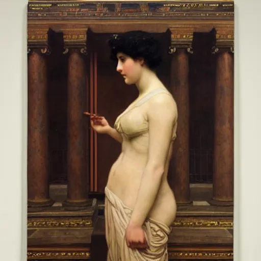 Prompt: rule of thirds radiating lines harmony by herbert james draper, sir lawrence alma - tadema, john william godward. oil painting on wood. 1 9 0 0