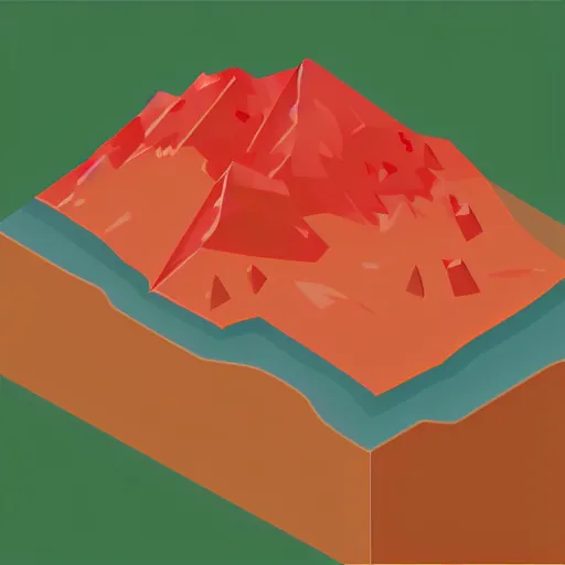 Image similar to isometric view of a mountain with red gems as resources, svg