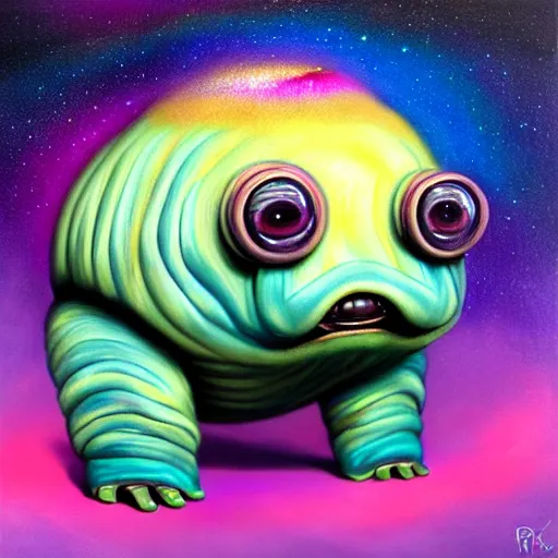 Image similar to a very real looking at tardigrade, it has rainbow hair and a beautiful unconventional face, deep space in the background, elegant, highly detailed, digital painting, artstation, realism, concept art, pop, smooth, mythological, sharp focus, qualia, illustration, art by mark ryden 3 d 8 k ultra detailed