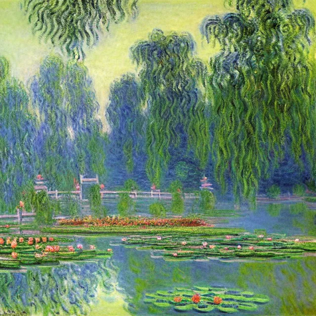 Prompt: a beautiful painting summer palace garden and lotus pond in beijing, by claude monet realistic oil painting