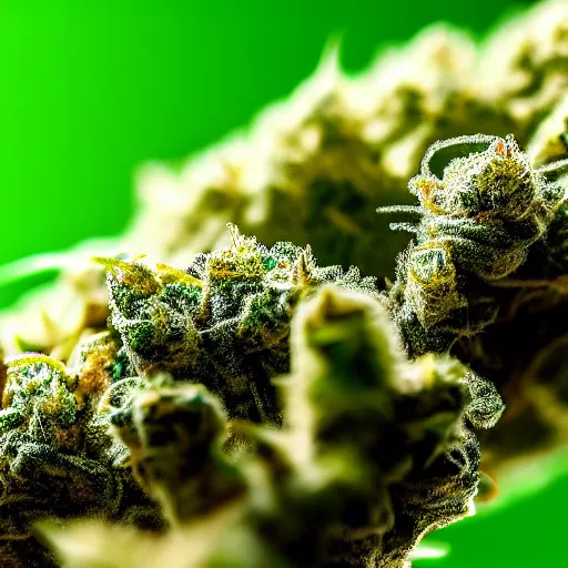 Image similar to closeup macro photography of a marijuana bud showing crystals and trichomes